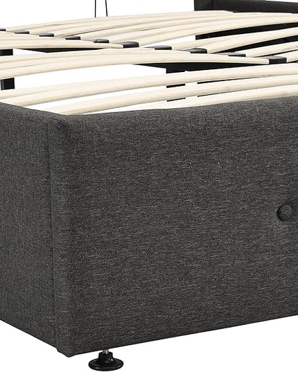 Queen Size Lift Up Storage Bed/Modern Upholstered Platform Bed Frame/Hydraulic Storage/No Box Spring Needed/Wood Slats Support - LeafyLoom