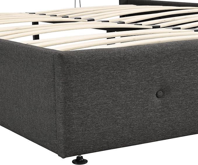 Queen Size Lift Up Storage Bed/Modern Upholstered Platform Bed Frame/Hydraulic Storage/No Box Spring Needed/Wood Slats Support - LeafyLoom