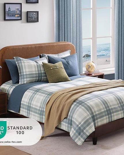 Blue Full Size Comforter Sets, Plaid Comforter Full Size for Boys & Girls,Classic Homestead-style Bedding Sets Full with Full Size Bed Sheets and Comforter Set - LeafyLoom