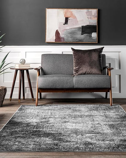 nuLOOM Corinna Modern Abstract Machine Washable Ultra Thin Area Rug, 8' x 10', Charcoal - LeafyLoom