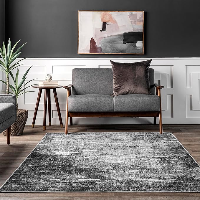 nuLOOM Corinna Modern Abstract Machine Washable Ultra Thin Area Rug, 8' x 10', Charcoal - LeafyLoom