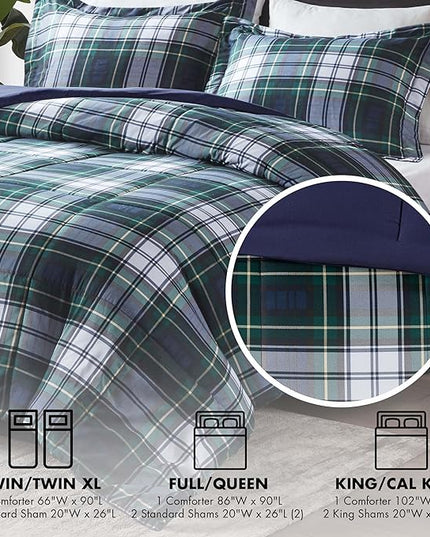 Madison Park Essentials Parkston Plaid Comforter, Matching Sham, 3M Scotchguard Stain Release Cover, Hypoallergenic All Season Bedding-Set, Twin/TwinXL, Navy, 2 Piece - LeafyLoom