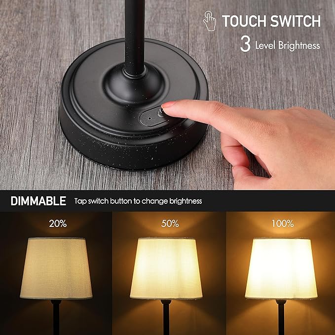 O’Bright Seraph - Cordless LED Table Lamp with Dimmer, Built-in Rechargeable Battery, 3-Level Brightness, Patio Table Lamp, Bedside Night Lamp, Ambient Light for Restaurant, Black - LeafyLoom