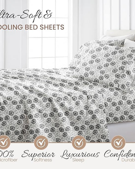 3 Piece Twin Bedding Sheet Set (Gray Floral) - Sleep Better Than Ever with These Ultra-Soft & Cooling Bed Sheets for Your Twin Size Bed - Deep Pocket Fits 16" Mattress - LeafyLoom