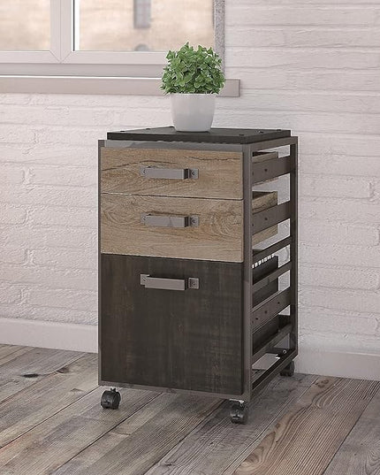 Bush Furniture Refinery 3 Drawer Mobile File Cabinet, Rustic Gray (RFF116RG-03) - LeafyLoom