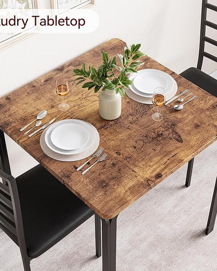 IDEALHOUSE Dining Table for 2, Small Table and Chairs Set of 2, Dinette Set for 2, Square Dinner Table Set, 3 Piece Kitchen & Dining Room Sets for Small Space, Apartment, Home Office, Rustic Brown - LeafyLoom