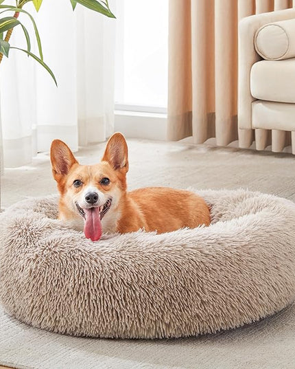 WESTERN HOME WH Calming Dog & Cat Bed, Anti-Anxiety Donut Cuddler Warming Cozy Soft Round Bed, Fluffy Faux Fur Plush Cushion Bed for Small Medium Dogs and Cats (20"/24"/27"/30") WESTERNHOME