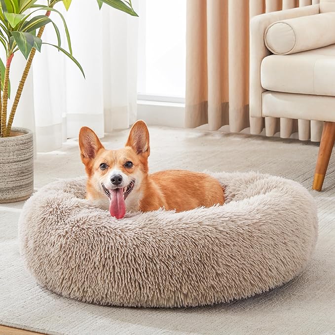 WESTERN HOME WH Calming Dog & Cat Bed, Anti-Anxiety Donut Cuddler Warming Cozy Soft Round Bed, Fluffy Faux Fur Plush Cushion Bed for Small Medium Dogs and Cats (20"/24"/27"/30") WESTERNHOME