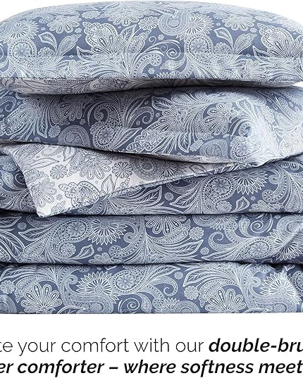 Southshore Fine Living, Inc. Oversized Twin Comforter Bedding Set, Down Alternative Paisley Bedspread, Reversible Print is 2 Colors in 1, Twin/Twin XL Comforter & Matching Sham, Blue/White - LeafyLoom
