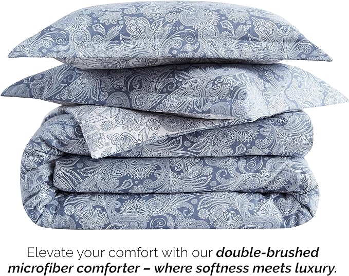 Southshore Fine Living, Inc. Oversized Full/Queen Comforter Set, Down Alternative Paisley Bedspread, Reversible Print is 2 Colors in 1, Queen/Full Comforter & Matching Shams, Blue/White - LeafyLoom