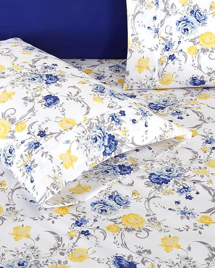 Elegant Comfort Softest and Coziest 6-Piece Sheet Set - 1500 Premium Hotel Quality Microfiber - Deep Pocket, Wrinkle Resistant 6-Piece Floral Bed Sheet Set, California King, Jenna Gold - LeafyLoom