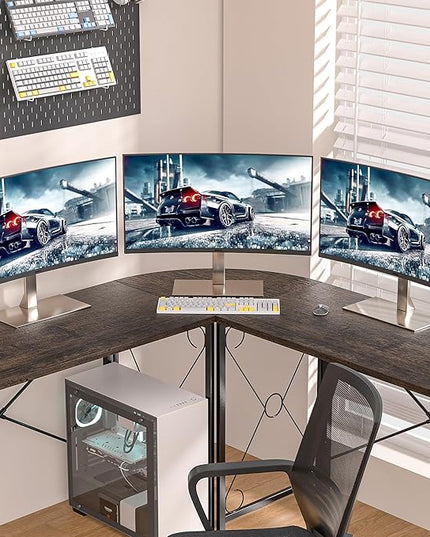 VECELO 59"x59" L Shaped Desk for Computer Gaming Multi-Usage Long 2 Person Table for Home Office Sturdy Writing Workstation, Easy Assembly/Saving Space, Oak Gray - LeafyLoom