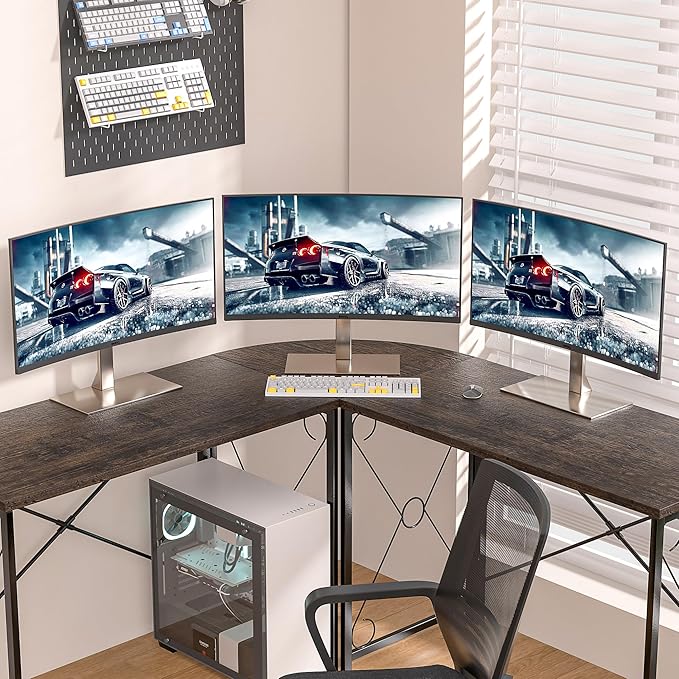 VECELO 59"x59" L Shaped Desk for Computer Gaming Multi-Usage Long 2 Person Table for Home Office Sturdy Writing Workstation, Easy Assembly/Saving Space, Oak Gray - LeafyLoom