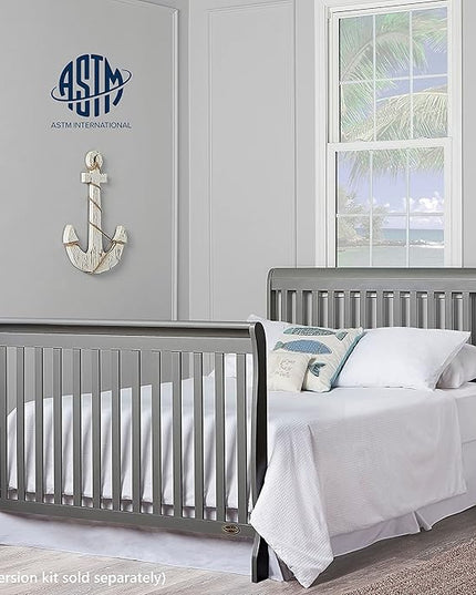 Dream On Me Ashton 4-In-1 Convertible Crib In Storm Grey, Greenguard Gold, JPMA Certified, Non-Toxic Finishes, Features 4 Mattress Height Settings, Made Of Solid Pinewood - LeafyLoom