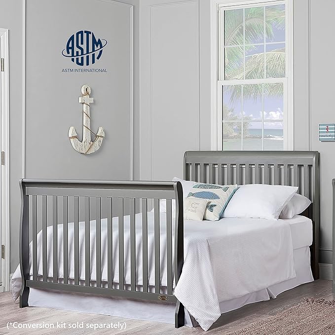 Dream On Me Ashton 4-In-1 Convertible Crib In Storm Grey, Greenguard Gold, JPMA Certified, Non-Toxic Finishes, Features 4 Mattress Height Settings, Made Of Solid Pinewood - LeafyLoom