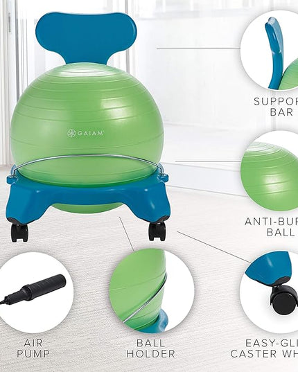 Gaiam Kids Balance Ball Chair - Classic Children's Stability Ball Chair, Alternative School Classroom Flexible Desk Seating for Active Students, Orange/Blue - LeafyLoom