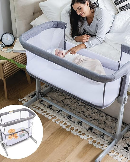 3 in 1 Baby Bassinet, Bedside Sleeper, & Playpen, Easy Folding Portable Crib (Grey)- KoolaBaby (Mesh Bassinet) - LeafyLoom