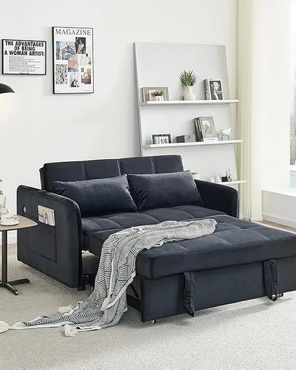 Futon Loveseat Couch with Pull Out Bed,3-in-1 Multi-Functional Convertible Sleeper Sofa Reclining Chaise Lounge with Adjustable Backrest, Sofacama for Living Room, Small Space - LeafyLoom