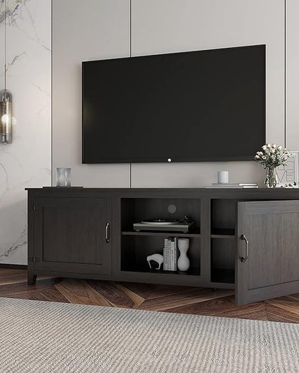 NicBex TV Stand for 60 Inch TV TV Console Table with 2 Doors and 4 Open Storage Compartments Cabinet for TV Box,Entertainment Center with Storage for Living Room,Bedroom,70.08 Inch,Black - LeafyLoom