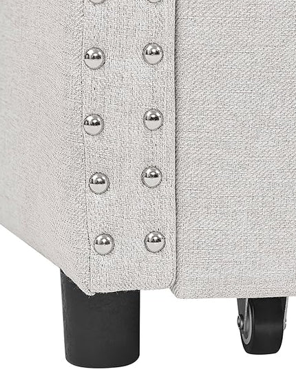 Twin Size Daybed with 2 Storage Drawers,Linen Upholstered Sofa Bed W/Button on Back & Copper Nail on Waved Shape Armrests,No Spring Box Need,Wood Bedframe for Living Room Bedroom Dorm,Beige - LeafyLoom