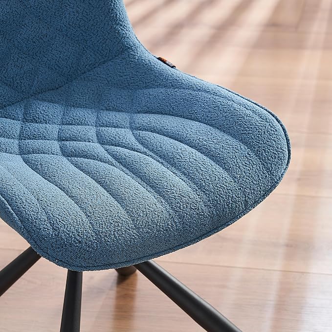 Mid Century Modern Dining Chairs Set of 2, Upholstered Dining Room Chairs with Sturdy Metal Legs, Boucle Armless Accent Side Chairs for Kitchen, Living Room, Lake Blue - LeafyLoom