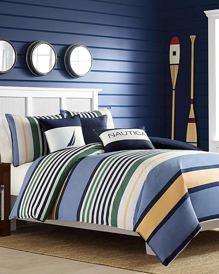 Nautica Comforter Set Cotton Reversible Bedding with Matching Shams, Stylish Home Decor, King, Blue - LeafyLoom