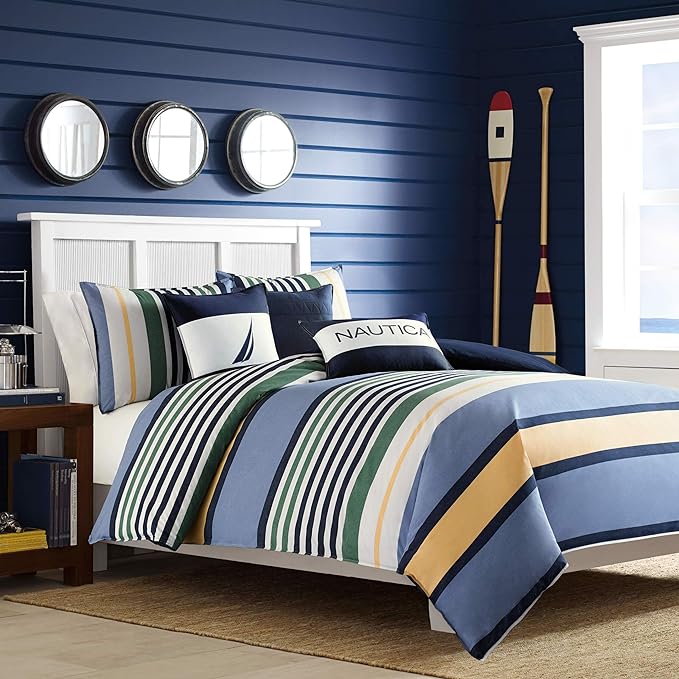 Nautica Comforter Set Cotton Reversible Bedding with Matching Shams, Stylish Home Decor, King, Blue - LeafyLoom