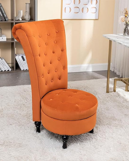 Red Orange Velvet Accent Chair for Vanity with Storage and Luxurious Upholstery, Retro Design and Versatile Usage for Livingroom, Bedroom, Lounge and Office - LeafyLoom