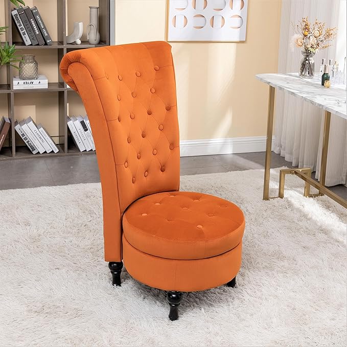 Red Orange Velvet Accent Chair for Vanity with Storage and Luxurious Upholstery, Retro Design and Versatile Usage for Livingroom, Bedroom, Lounge and Office - LeafyLoom