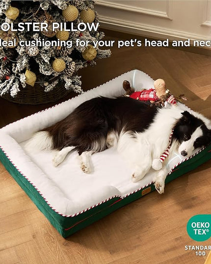 Bedsure Orthopedic Dog Bed for Large Dogs - Big Washable Dog Sofa Beds Large, Supportive Foam Pet Couch Bed with Removable Washable Cover, Waterproof Lining and Nonskid Bottom, Green BEDSURE