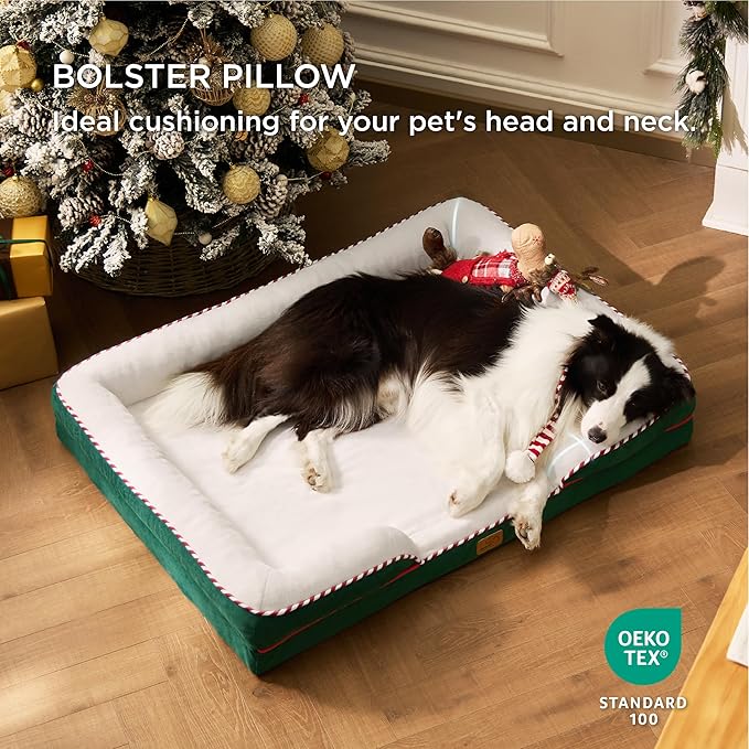 Bedsure Orthopedic Dog Bed for Large Dogs - Big Washable Dog Sofa Beds Large, Supportive Foam Pet Couch Bed with Removable Washable Cover, Waterproof Lining and Nonskid Bottom, Green BEDSURE