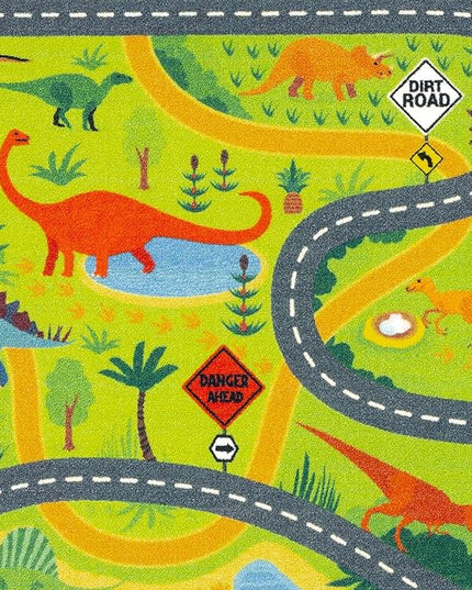 KC Cubs Playtime Collection Dinosaur Dino Safari Road Map Educational Learning & Game Area Rug Carpet for Kids and Children Bedrooms and Playroom (8'2" x 9'10") - LeafyLoom