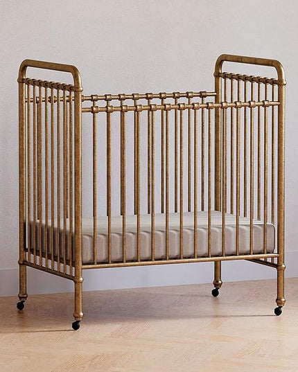 NAMESAKE Abigail 3-in-1 Convertible Mini Metal Crib in Vintage Gold, Greenguard Gold Certified - LeafyLoom