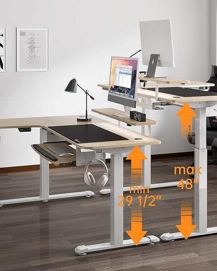EUREKA ERGONOMIC Standing Desk Adjustable Height 61" Electric Sit Stand Computer Desk L Shaped with Keyboard Tray,Monitor Stand &LED, Dual Motor Memory Presets Sit to Desk Adjustable Desk, Left/Maple - LeafyLoom