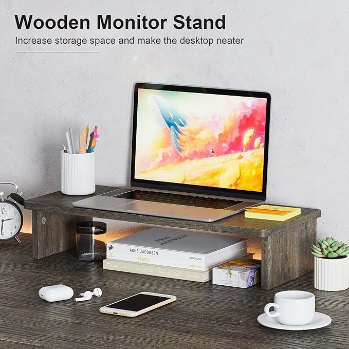 Elephance 59" Large L Shaped Desk Corner Computer Desk with Monitor Stand Gaming Table Workstation for Home Office, Black Oak - LeafyLoom