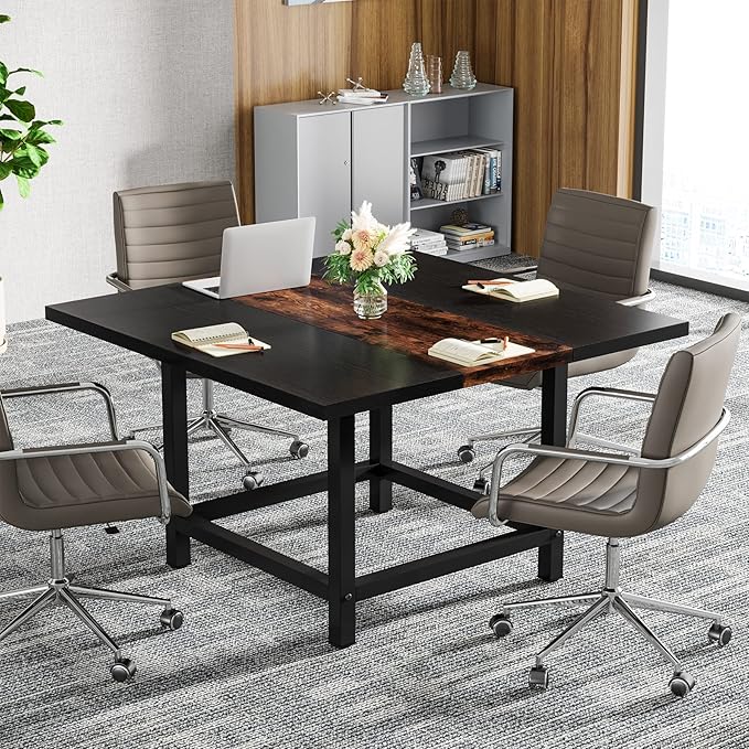 39.4"x 39.4"x29.5 “ inches Rustic Wooden Square Dining Kitchen Table for Small Space - LeafyLoom