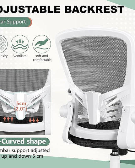 MINLOVE Office Chair Ergonomic Desk Chair with Lumbar Support and Height, Rolling Swivel Desk Chair with Wheels and Flip-up Arms, Breathable Mesh Executive Computer Chair for Home Office(White) - LeafyLoom