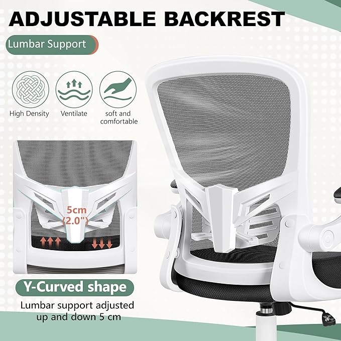 MINLOVE Office Chair Ergonomic Desk Chair with Lumbar Support and Height, Rolling Swivel Desk Chair with Wheels and Flip-up Arms, Breathable Mesh Executive Computer Chair for Home Office(White) - LeafyLoom