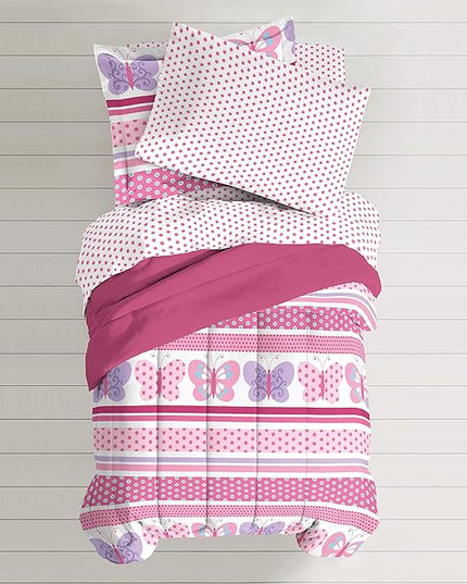 Dream Factory Butterfly Dots Ultra Soft Microfiber Girls Comforter Set, Pink, Full - LeafyLoom