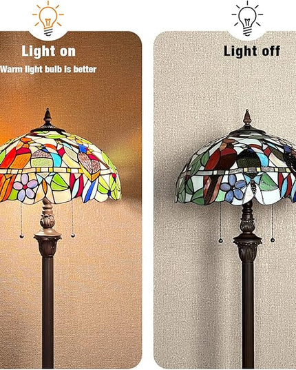 Capulina Tiffany Floor Lamp 2-Light 16X16X66 Inches Cardinal Birds Vintage Style Stained Glass Standing Reading Light for Living Room Bedroom Home Office - LeafyLoom