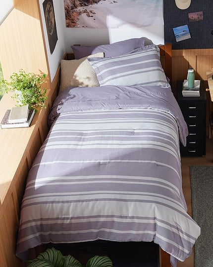 Bedsure Twin XL Comforter Set, Extra Long 5 Pieces Purple Striped Twin XL Bedding Sets, All Season Dorm Room Essentials with 1 Pillow Sham, Flat Sheet, Fitted Sheet and 1 Pillowcase - LeafyLoom