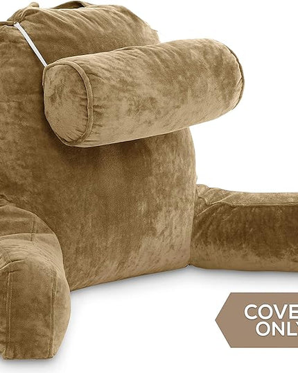 Husband Pillow XXL Cover Only Tan, Cozy Microfiber Bed Rest Pillow Cover with Arms - Array of Colors - Generous Side and Back Pockets for Your Favorite Comfy Reading Pillow - LeafyLoom