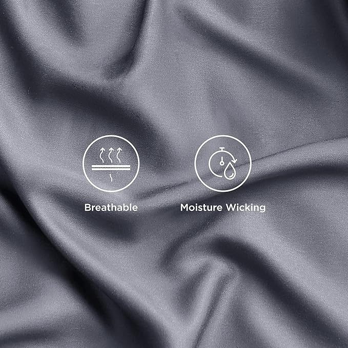 Bedsure King Size Sheet Set, Cooling Sheets King, Rayon Derived from Bamboo, Deep Pocket Up to 16", Breathable & Soft Bed Sheets, Hotel Luxury Silky Bedding Sheets & Pillowcases, Dark Grey - LeafyLoom