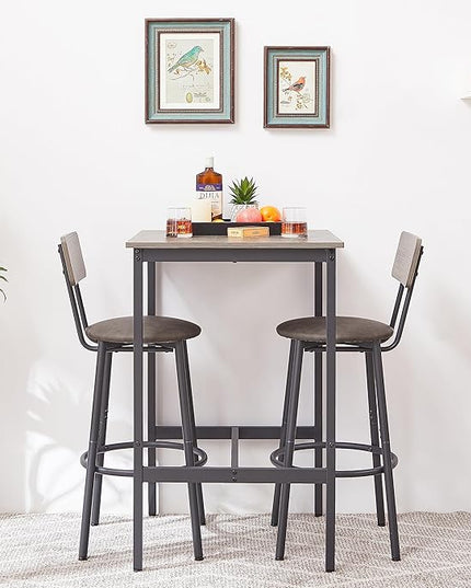 NicBex Kitchen Table and Chairs Modern Dining Table Bar Table Set with 2 Bar Stools PU Soft Seat with Backrest for Breakfast Nook Living Room Small Space Restaurant, Easy Assemble, Grey - LeafyLoom
