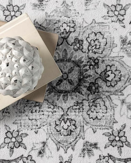 nuLOOM Ren Vintage Floral Machine Washable Ultra Thin Area Rug, 8x10, Grey - LeafyLoom