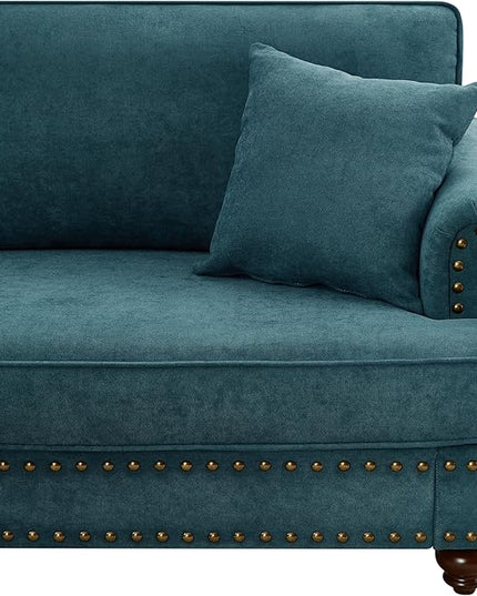 Upholstered 3-Seater Sofa with Rolled Armrest,Modern Couch with Wood Turned Legs and Nailhead Trim Design,for Living Room,Office,Lake Green - LeafyLoom