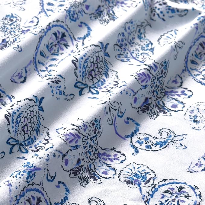 Elegant Comfort Softest and Coziest 6-Piece Sheet Set - 1500 Premium Hotel Quality Microfiber - Deep Pocket, Wrinkle Resistant 6-Piece Paisley Pattern Bed Sheet Set, Queen, Paisley Indigo - LeafyLoom