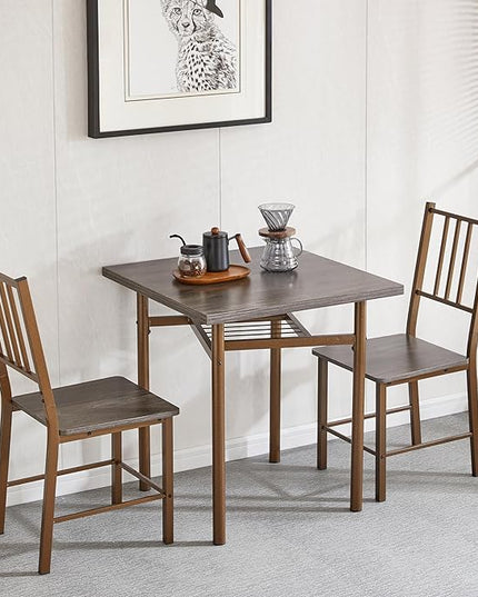 NicBex Small Dining Table for 2 Kitchen Table and Chairs Dining Set for 2, Square Wooden Dining Table with 4 Legs and 2 Metal Chair for Home Office, Kitchen, Dining Room, Antique Brown - LeafyLoom