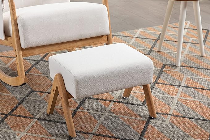 Armchair with Ottoman, Mid-Century Upholstered Accent Nursery, Glider Rocker Thick Cushion, Comfy Indoor Leisure Lounge Living Room, Bedroom, Office, Rocking Chair, Beige - LeafyLoom