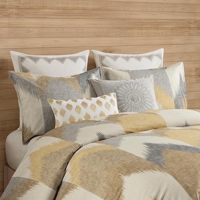 INK+IVY Queen Size Comforter Set, Cozy Cotton Comforter, All Season, Lightweight Comforter Queen Bed Set with 2 Matching Shams, Modern Cabin Lodge Ikat Chevron Design, Yellow Full/Queen 3 Piece - LeafyLoom